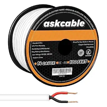 Askcable 14/2 AWG 100FT Electrical Wire 14 Gauge 100 Feet 2 Conductor Speaker Wire CL2 Rated Speaker Cable Wire White Jacket Outdoor Direct Burial in Ground in Wall Extension Cord Cable Red Black