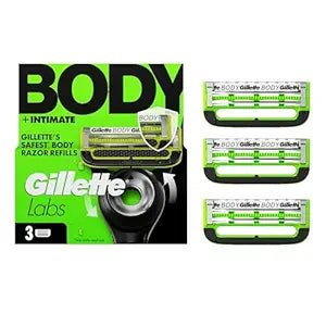 Gillette Labs Body + Intimate Razor Blades for Men, Anti-ingrown bar, 3 Blade Refills