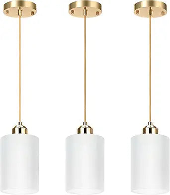 3 Pack Pendant Lights Kitchen Island, Gold Pendant Light Over Island, Modern Glass Island Lights for Kitchen,Adjustable Length, Perfect for Dining Room and Home Decor