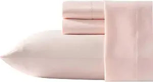 Laura Ashley - Queen Sheet Set, 100% Soft & Silky Smooth Satin Bed Sheets, Deep Pockets, Bedding with Matching Fitted Sheet & Pillowcases (Bliss Pink)