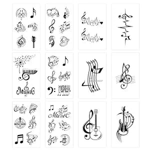 Music Temporary Tattoos 12 Sheets Black Notes Fake Tattoo