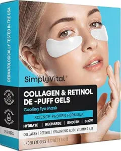 Collagen Eye Patches for Puffy Eyes - Retinol, Hyaluronic Acid, 15 Pairs