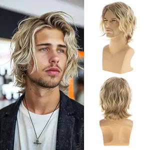 Sallcks Mens Short Curly Blonde Wig Natural Looking Dirty Blonde Hair Wig for Daily Party