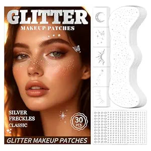 30PCS Glitter Freckles Face Tattoos & Face Gems Set, Classic Silver Style