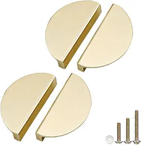 Half Moon Cabinet Pulls Handles,4 Pack 2.52" Hole Spacing Semicircle Drawer Pulls, Finger Pulls Edge Pulls Handles for Kitchen Cabinets with 3 Kinds Screws (4 Pack, Gold)