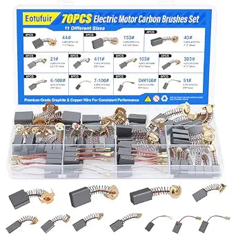70PCS Electric Motor Carbon Brushes Set, 11 Assorted Sizes, Thicker Copper Wire, Premium Graphite Replacement for Power Tools, Drills, Grinders, Vacuum Motors Repair Kit
