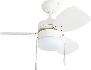 Honeywell Ceiling Fans Ocean Breeze Modern 30 Inch Ceiling Fan with Light, Pull Chain LED Indoor Fan with 3 Blades, White and Brown Maple Blade Finish Options, White (50600-01)