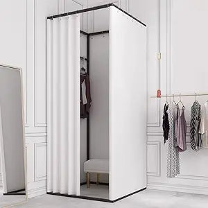 TEENKON Clothing Store Fitting Room, Portable Changing Room with Shading Curtain Used in Office, Mall, Boutique, Home, Movable Temporary Mobile Privacy Protection (White, 39x39x79 inches)