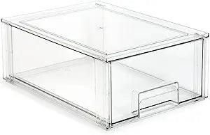 Isaac Jacobs Large Stackable Organizer Drawer (13.5 x 9.9 x 5.4), Clear Plastic Storage Box, Pull-Out Bin, Home, Office, Closet & Shoe Organization, BPA-Free, Food/Fridge/Freezer Safe (Large)