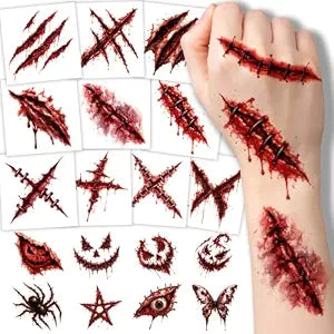 120 Pcs Halloween Fake Scar Temporary Tattoos Realistic Wound Tattoos