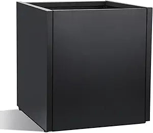 1 Pcs Extra Large Black Square Planter Box Outdoor 17" L x 17" W x 18" H Heavy Galvanized Steel Planters with Drainage Holes Divider for Patio Porch Tall Plants