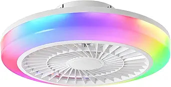 18" RGB Smart Ceiling Fan with Light, Bladeless Flush Mount LED Ceiling Fan, Remote/App Control, Dimmable 6 Speeds, Low Profile Ceiling Fan Light with Timer for Kid Bedroom and Living Room