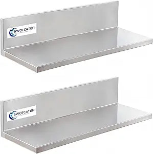 Stainless Steel Wall Shelf 8.6"x16" 50LB, 2 Packs L-Shaped Commercial Wall Mount Floating Shelving for Kitchen, Restaurant, Home