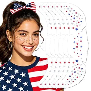 Mysense Red White and Blue Glitter Freckles Face Tattoo,4th of July Outfits and Accessories for Women Kids,Patriotic USA Flag Star Freckles for Independence Day 250 Anniversary,6Pcs