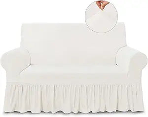 NICEEC Loveseat Cover Super Soft 1-Piece White Slipcover for Loveseats Stretch Universal Spandex Couch Covers for Living Room Easy Fit Washable Furniture Sofa Protector with Skirt