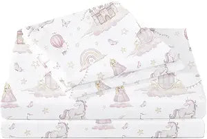 Kids Twin Sheet Set - Cute Princess Printed Microfiber Bed Sheets 3 Piece Deep Pocket - Cozy Breathable Toddler Bedding Set for Boys Girls Teens