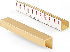 10 Pack Adhesive Handles Gold 5-1/2" Length(Cover 5" Hole Center) Finger Pulls Stick on Drawer Pulls Decorative Kitchen Dresser Cupboard Bathroom Vanity Cabinet Hardware
