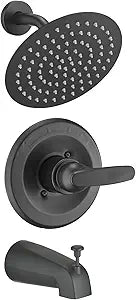 8" Rain Shower Faucet Compatible with Delta 13/14 Series Tub Trim Kit, High Pressure Round Rain Shower Head& Handle Set System, Matte Black (Valve& Catridge Not Inclued)