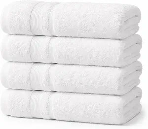 Bath Towels 27x52 | Soft & Quick-Dry | Highly Absorbent 100% Ring Spun Cotton Towels for Bathroom, Spa, Home & Hotel Use (White (Pack of 4))