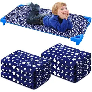 Peryiter 6 Pcs Cot Sheets for Daycare Standard Size 24" x 51" Toddler Nap Mat Sheets Star Pattern with Corner Elastic Loops Breathable Bed Fitted Cot Crib for Preschool Child Kid Boy Girl (Navy Blue)
