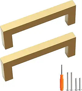 Cabinet Pulls Gold Cabinet Handles Square Drawer Pulls, 40 Pack 3-3/4 Inch Stainless Steel Kitchen Door Cupboard Cabinet Handles, Drawer Hardware Handles, 96mm Hole Centers