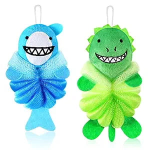 Nuenen 2 Pcs Kids Bath Loofahs, Shark, Monster