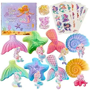 Clear&Fresh Mermaid Bath Bombs for Kids with Surprise Toys Inside,