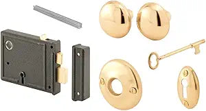 Prime-Line E 2478 Horizontal Trim Lock Set, 3-3/8 In. Backset, Black Housing w/Brass Plated Knobs (1 Set)
