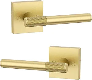Asidrama 4 Pack Brushed Gold Dummy Door Handles, Non-Turning Decorative Door Lever with Door Knobs for Closet, French Double Doors, Pantry & Interior Push/Pull Use 07