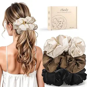 3 Pcs Large Satin Scrunchies, 6 Inch Hair Ties For Thick Curly Hair