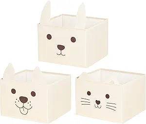 OOOK Fabric Cube Storage Bins [3-Pack], Foldable Kids Baskets for Shelves, Toy Organizers and Storage for Living Room, Playroom, Bedroom - 11.8" x 10.6" x 8.3" (Beige)