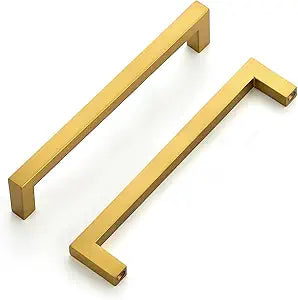 Ravinte 10 Pack Solid Gold Kitchen Cabinet Handles Slim Drawer Pulls with 5 Inch Hole Center Square Bar Cupboard Hardware