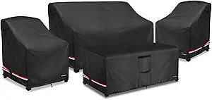 Rileytee Patio Furniture Set Covers, 4 Pcs 600D Heavy Duty 100% Waterproof Outdoor Furniture Cover, Fit Patio Loveseat, Chair and Coffee Table. (Black,Small)