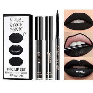 3Pcs Black Lip Liner Matte Liquid Lipstick Set,Halloween Goth Makeup