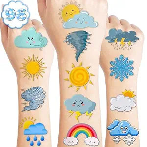 100 PCS Weather Forecast Temporary Tattoos for Kids Boys Girls