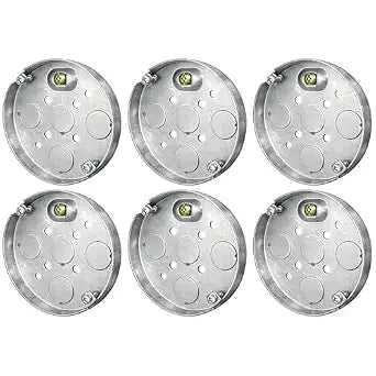 OHLECTRIC 4 Inch Shallow Ceiling Pan Electrical Box (6-Pack) 1/2 Inch Deep, Round, 6.0 cu.in., Four 1/2" Knockouts, for Ceiling Fan Wall Lighting Fixture Pan Box, Durable Steel Construction