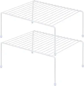 SIBAO Kitchen Cabinet Storage Shelf Rack/Plastic Feet - (13.1 x 10.2 Inch) - Steel Metal - Rust Resistant Finish - Cups, Dishes, Cabinet & Pantry Organization (2, White)