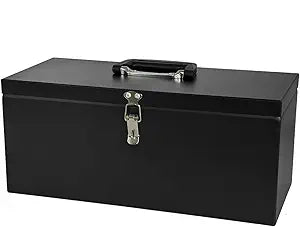 Peastorm Small Steel Metal Tool Box, Lockable Storage Box for Storing Valuable Items, Office Documents, Garage Tools (16" Black)