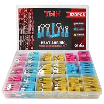 TMH 520 Pcs Crimping Tool for Heat Shrink Connectors Marine Grade Heat Shrink Wire Connectors, Waterproof Butt Connector AWG 22-10 Electrical Ring Fork Spade Splice
