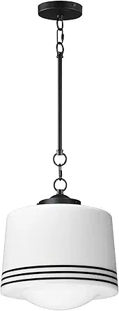 Maxim Lighting Eureka 16" 1-Light Pendant Light | Black Steel Finish | White Glass Shade | Modern Indoor Light Fixture | Ideal for Kitchen Islands & Dining Rooms | Dimmable | 21532WTBK