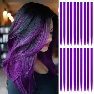 20PCS Purple Hair Extensions Clip in 22 Inch Colored Hair for Women