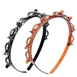 2 Pack Clip Headband Hairclip Headband Bangs Hairpin Braided Toothed Hairband 90s Curly Hair Accessories for Women Girls Black and Brown