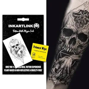 INKARTLINK Skull Compass Temporary Tattoos, Realistic Waterproof
