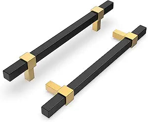 Goldenwarm 10 Pack Cabinet Handles Black and Gold Cabinet Pulls 5 Inch Hole Center Drawer Pulls Modern Bar Dresser Handles for Bathroom Kitchen Bedroom, Zinc Alloy