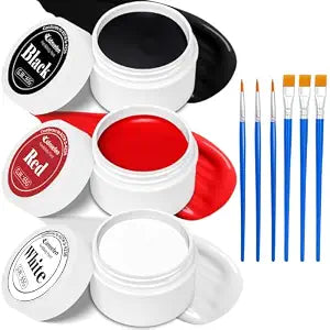 3 Colors White Black Red Face Body Paint Halloween Kit, Oil Based