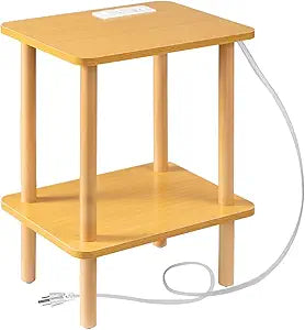 FORAOFUR End Table with Charging Station, Small Tables for Small Spaces in Living Room, Bedroom &Office, Nightstand Bedside Table with Solid Wood Legs, No Assembly Required