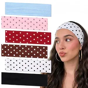 VOBOBE 6Pcs Polka Dot Headband for Women Non Slip Wide Headbands