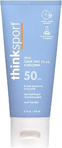 Thinksport Mineral Sunscreen for Face 50 SPF with Clear Zinc Oxide, 2 Fl Oz