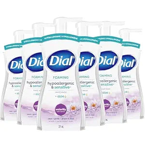 Dial Foaming Hand Wash, 6 Count, Hypoallergenic and Sensitive Hand Soap in Pump Bottle, Waterlily Scent, Gentle Moisturizing Aloe Vera Formula, 7.5 fl oz Each