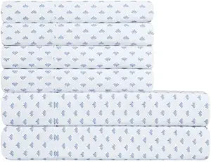 Microfiber 6-Piece Sheet Set 17" Extra Deep | Cool, Crisp, Breathable Bed Sheets - Brushed for Softness | Blue Shell Motif